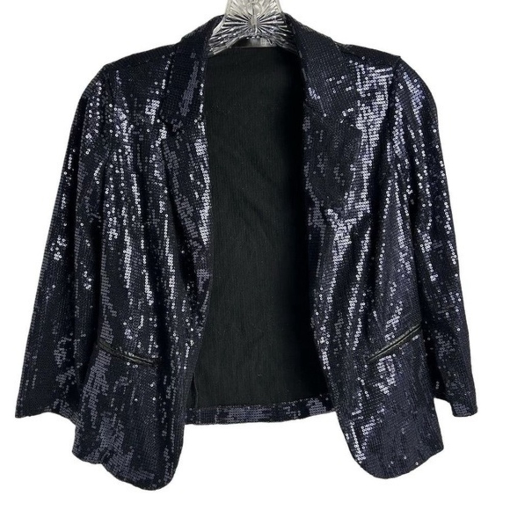 HAVE Women's blue navy Sequin‎ Blazer Size adult S Jacket shimmery fancy